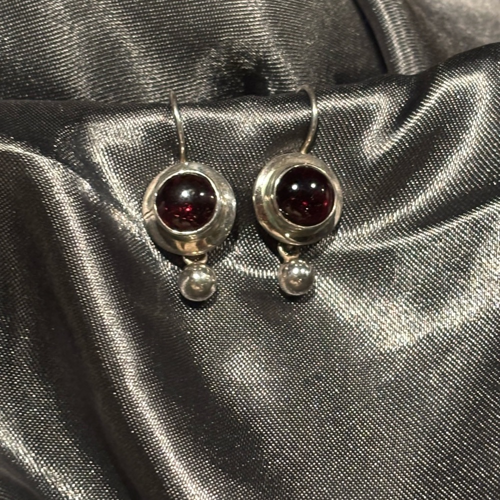 Silpada Silver Earrings with Deep Red Accents